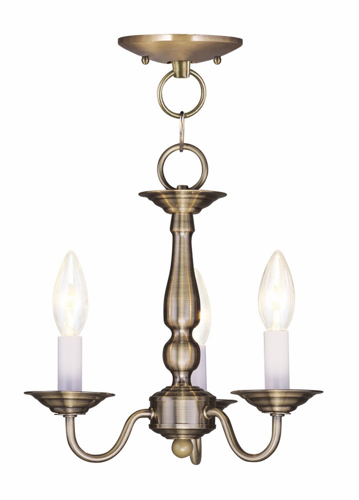 Livex Lighting-5009-01-Williamsburgh - 3 Light Convertible Mini Chandelier in Williamsburgh Style - 11 Inches wide by 11 Inches high Antique Brass  Brushed Nickel Finish