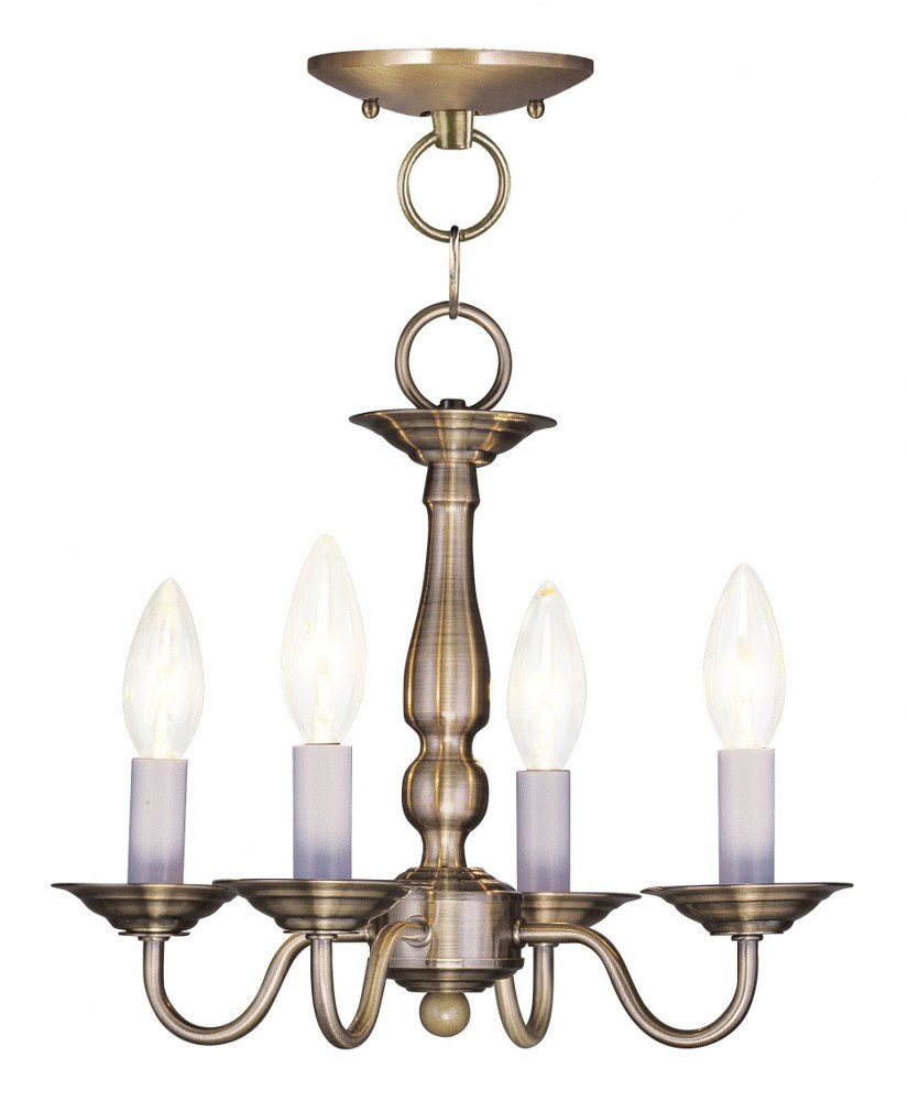 Livex Lighting-5010-01-Williamsburgh - 4 Light Convertible Mini Chandelier in Williamsburgh Style - 13 Inches wide by 11 Inches high   Antique Brass Finish