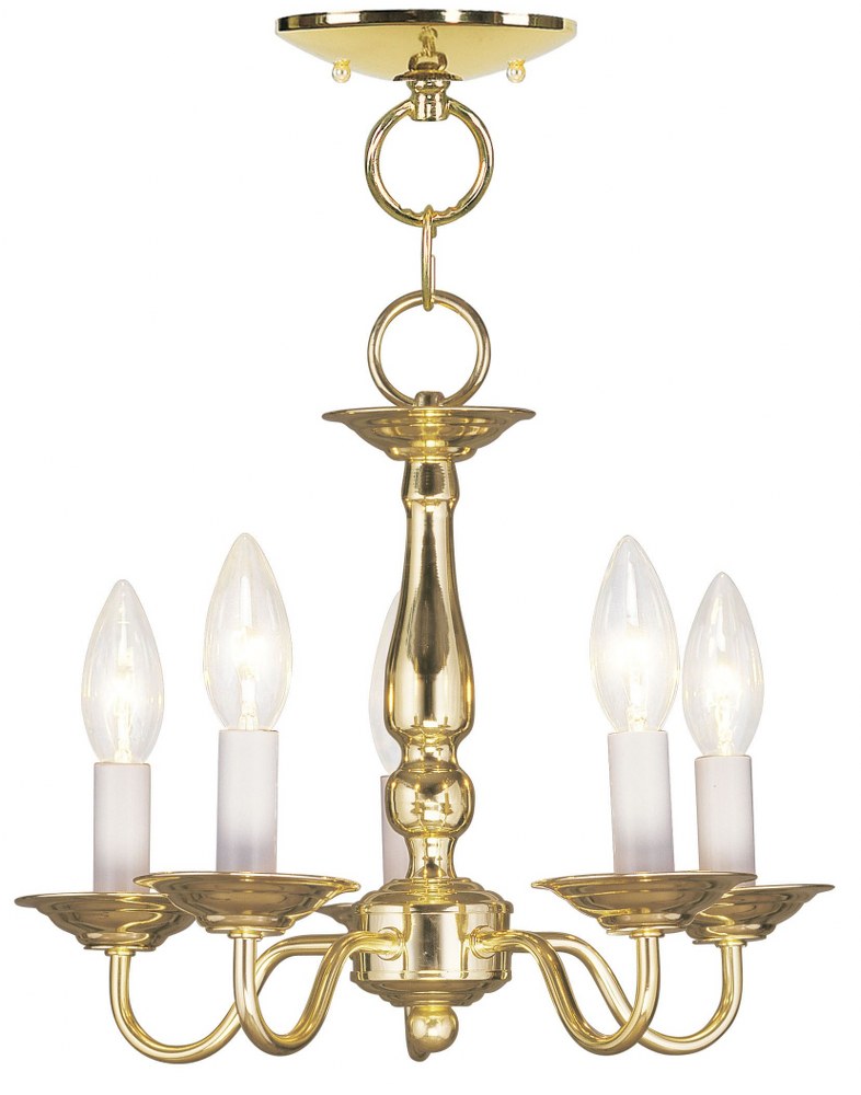 Livex Lighting-5011-02-Williamsburgh - 5 Light Convertible Mini Chandelier in Williamsburgh Style - 13 Inches wide by 11 Inches high Polished Brass  Brushed Nickel Finish