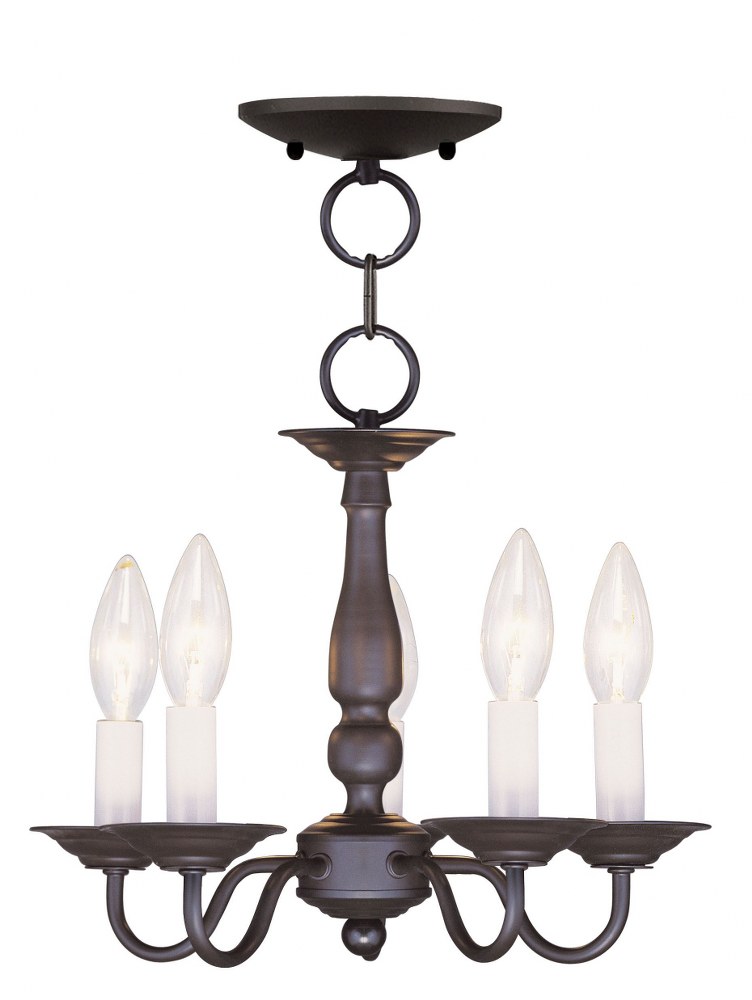 Livex Lighting-5011-07-Williamsburgh - 5 Light Convertible Mini Chandelier in Williamsburgh Style - 13 Inches wide by 11 Inches high Bronze  Brushed Nickel Finish