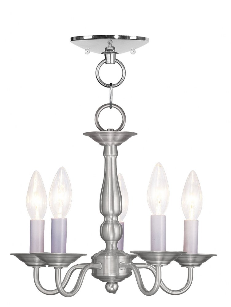 Livex Lighting-5011-91-Williamsburgh - 5 Light Convertible Mini Chandelier in Williamsburgh Style - 13 Inches wide by 11 Inches high Brushed Nickel  Brushed Nickel Finish