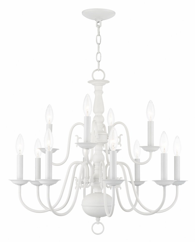 Livex Lighting-5012-03-Williamsburgh - 12 Light Chandelier in Williamsburgh Style - 26 Inches wide by 23 Inches high   White Finish