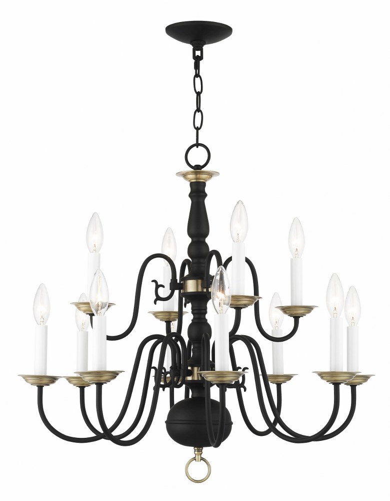 Livex Lighting-5012-04-Williamsburgh - 12 Light Chandelier in Williamsburgh Style - 26 Inches wide by 23 Inches high   Black Finish
