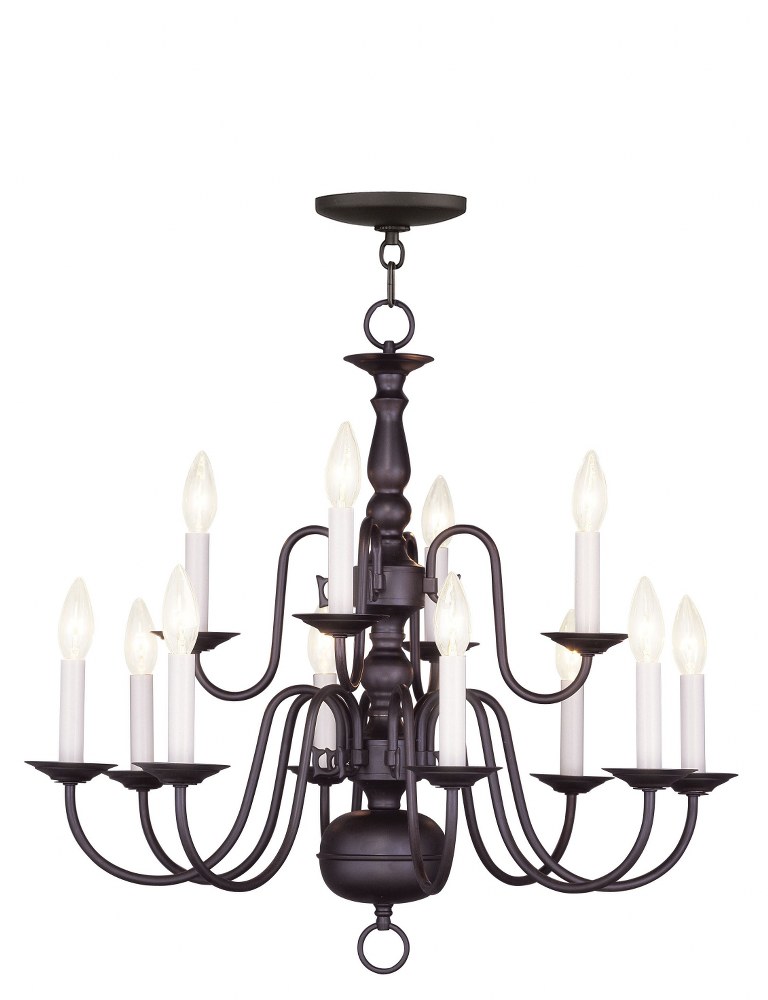 Livex Lighting-5012-07-Williamsburgh - 12 Light Chandelier in Williamsburgh Style - 26 Inches wide by 23 Inches high   Bronze Finish