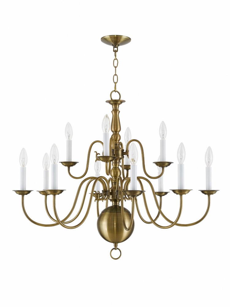 Livex Lighting-5014-01-Williamsburgh - 12 Light Chandelier in Williamsburgh Style - 32 Inches wide by 25.75 Inches high Antique Brass  Bronze Finish