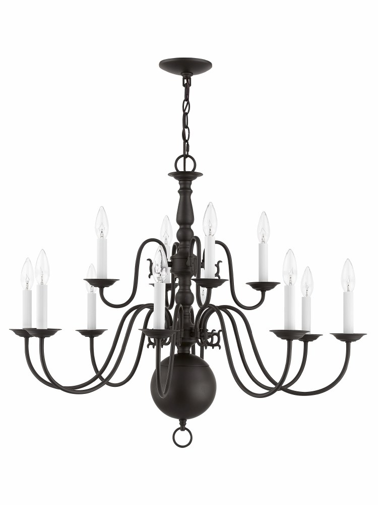 Livex Lighting-5014-07-Williamsburgh - 12 Light Chandelier in Williamsburgh Style - 32 Inches wide by 25.75 Inches high Bronze  Bronze Finish