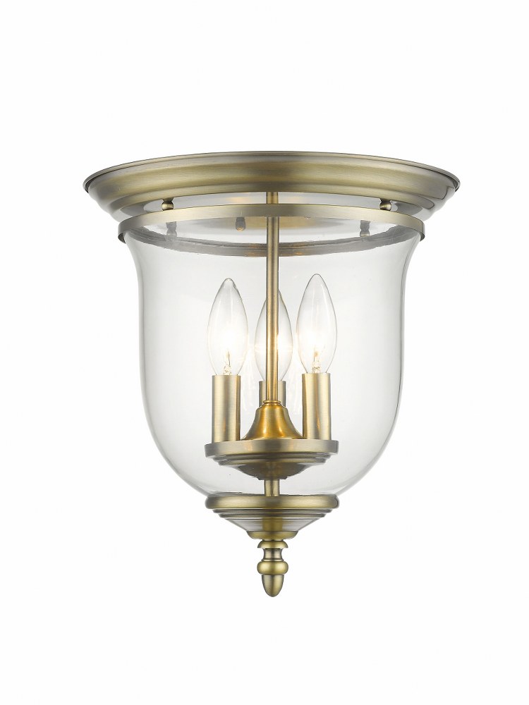 Livex Lighting-5021-01-Legacy - 3 Light Flush Mount in Legacy Style - 11.5 Inches wide by 12.5 Inches high Antique Brass  Brushed Nickel Finish with Clear Glass