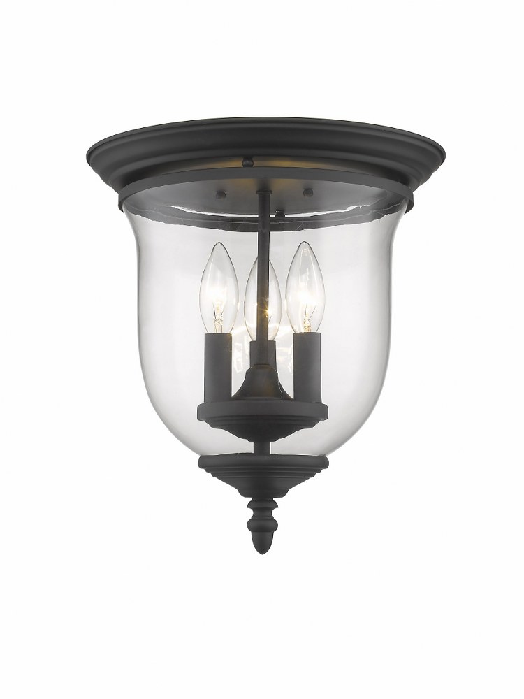 Livex Lighting-5021-04-Legacy - 3 Light Flush Mount in Legacy Style - 11.5 Inches wide by 12.5 Inches high Black  Brushed Nickel Finish with Clear Glass