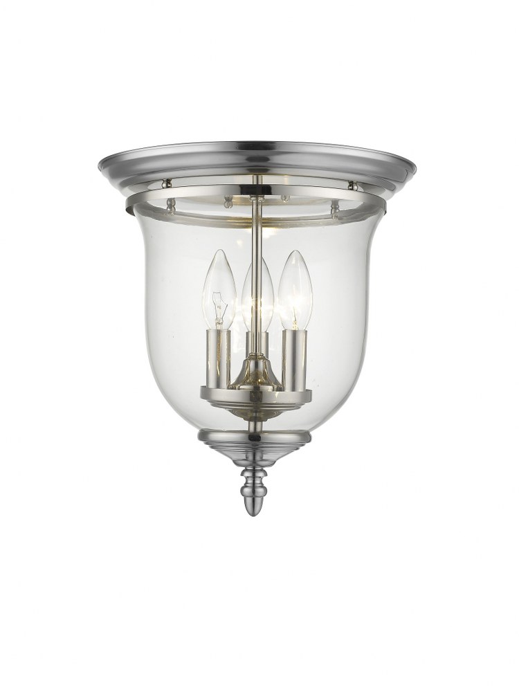 Livex Lighting-5021-35-Legacy - 3 Light Flush Mount in Legacy Style - 11.5 Inches wide by 12.5 Inches high Polished Nickel  Brushed Nickel Finish with Clear Glass