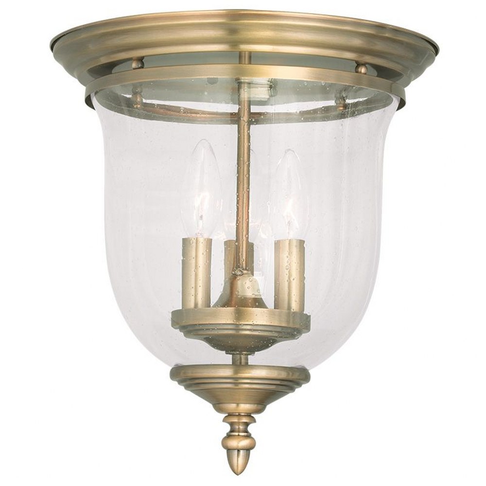 Livex Lighting-5024-01-Legacy - 3 Light Flush Mount in Legacy Style - 11.5 Inches wide by 12.5 Inches high Antique Brass  Brushed Nickel Finish with Clear Seeded Glass