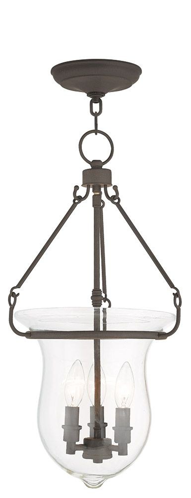 Livex Lighting-50296-07-Canterbury - 3 Light Pendant in Canterbury Style - 12 Inches wide by 22.5 Inches high Bronze  Brushed Nickel Finish with Clear Glass