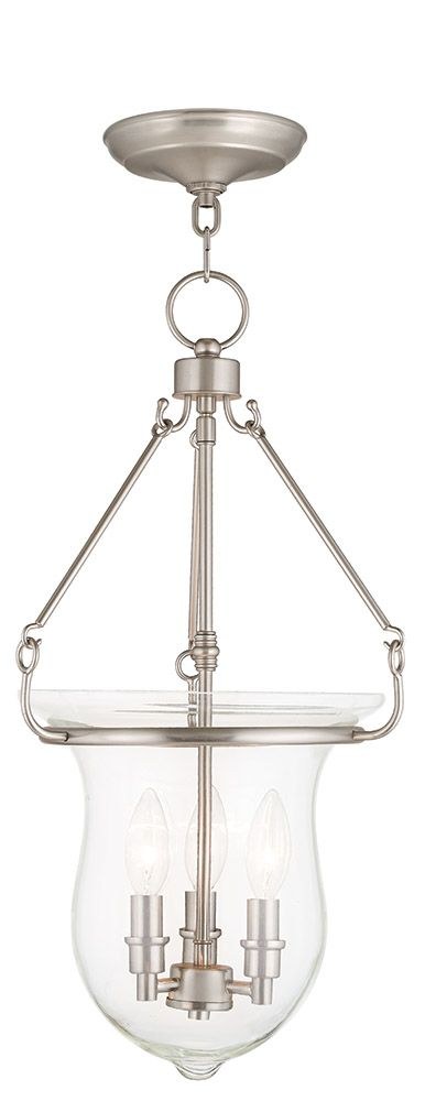 Livex Lighting-50296-91-Canterbury - 3 Light Pendant in Canterbury Style - 12 Inches wide by 22.5 Inches high Brushed Nickel  Brushed Nickel Finish with Clear Glass