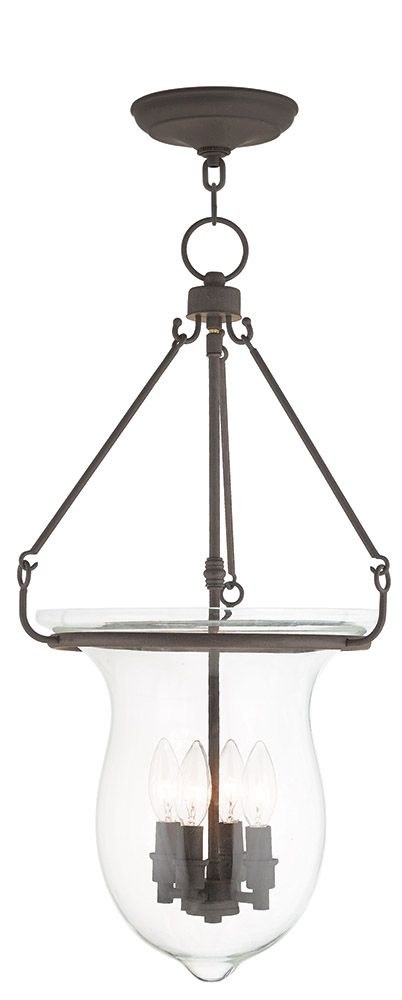 Livex Lighting-50298-07-Canterbury - 4 Light Pendant in Canterbury Style - 14 Inches wide by 27 Inches high Bronze  Brushed Nickel Finish with Clear Glass