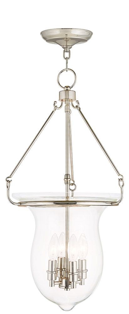 Livex Lighting-50298-35-Canterbury - 4 Light Pendant in Canterbury Style - 14 Inches wide by 27 Inches high Polished Nickel  Brushed Nickel Finish with Clear Glass