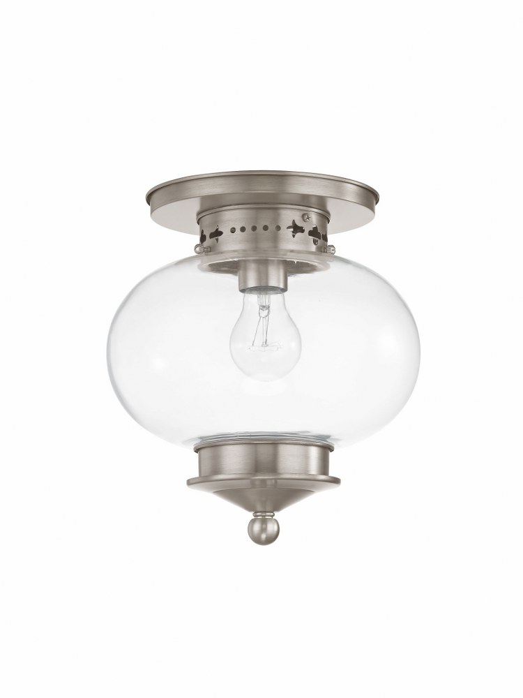 Livex Lighting-5032-91-Harbor - 1 Light Flush Mount in Harbor Style - 9.5 Inches wide by 9.75 Inches high Brushed Nickel  Brushed Nickel Finish with Clear Glass