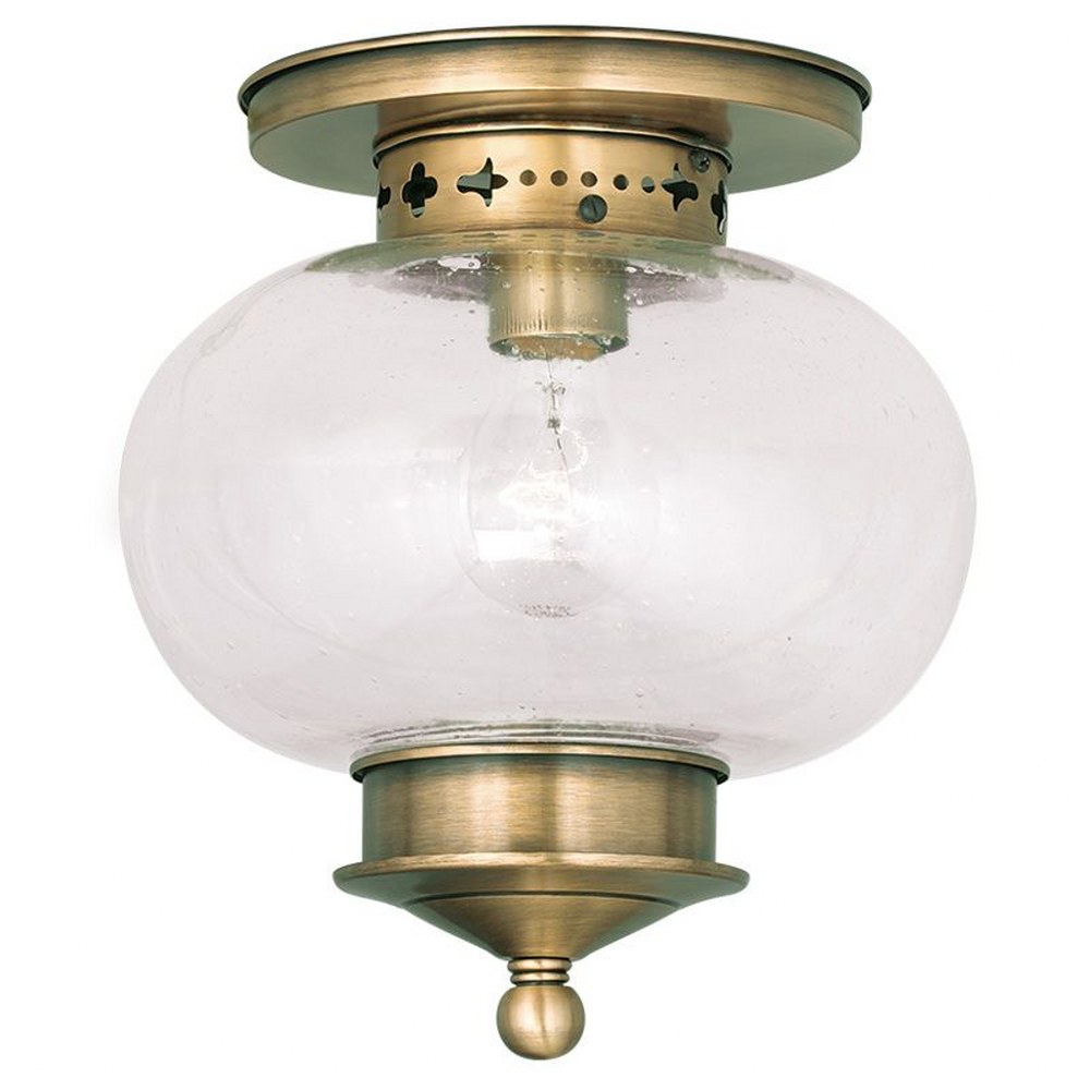 Livex Lighting-5036-01-Harbor - 1 Light Flush Mount in Harbor Style - 9.5 Inches wide by 9.75 Inches high Antique Brass  Bronze Finish with Seeded Glass