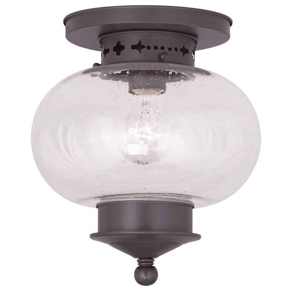 Livex Lighting-5036-07-Harbor - 1 Light Flush Mount in Harbor Style - 9.5 Inches wide by 9.75 Inches high Bronze  Bronze Finish with Seeded Glass