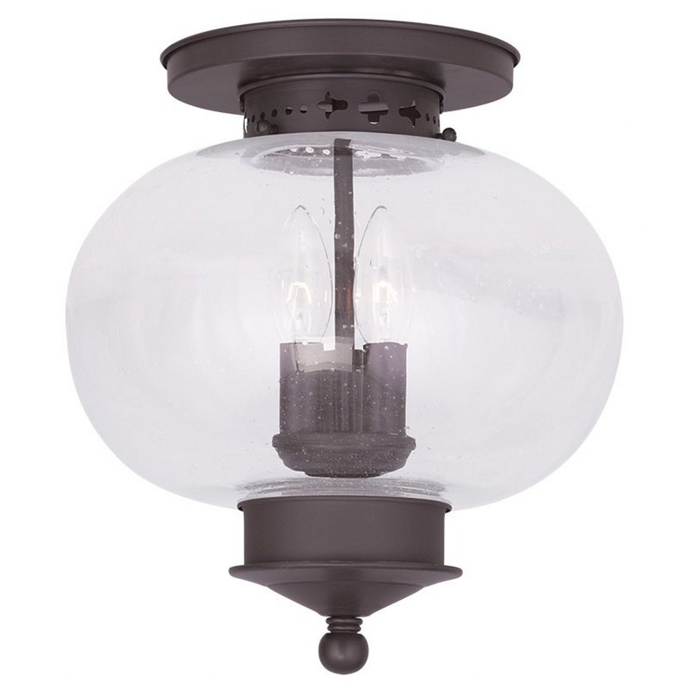 Livex Lighting-5037-07-Harbor - 3 Light Flush Mount in Harbor Style - 11 Inches wide by 11.5 Inches high Bronze  Brushed Nickel Finish with Seeded Glass