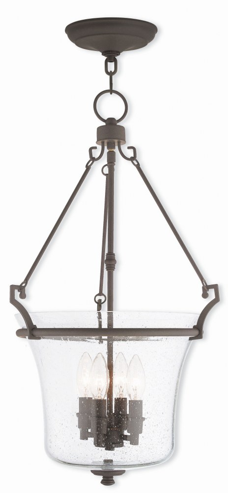 Livex Lighting-50406-07-Buchanan - 4 Light Pendant in Buchanan Style - 15.5 Inches wide by 25 Inches high Bronze  Brushed Nickel Finish with Seeded Glass