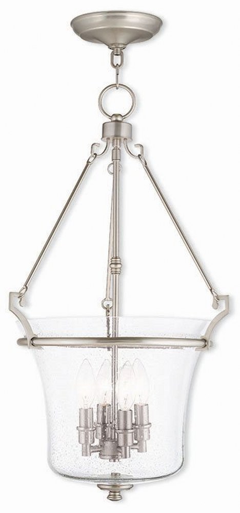 Livex Lighting-50406-91-Buchanan - 4 Light Pendant in Buchanan Style - 15.5 Inches wide by 25 Inches high Brushed Nickel  Brushed Nickel Finish with Seeded Glass