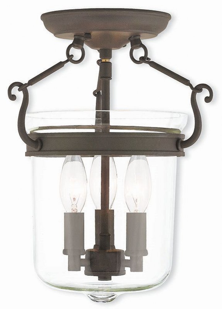 Livex Lighting-50481-07-Rockford - 3 Light Semi-Flush Mount in Rockford Style - 10.5 Inches wide by 13 Inches high Bronze  Brushed Nickel Finish with Clear Glass