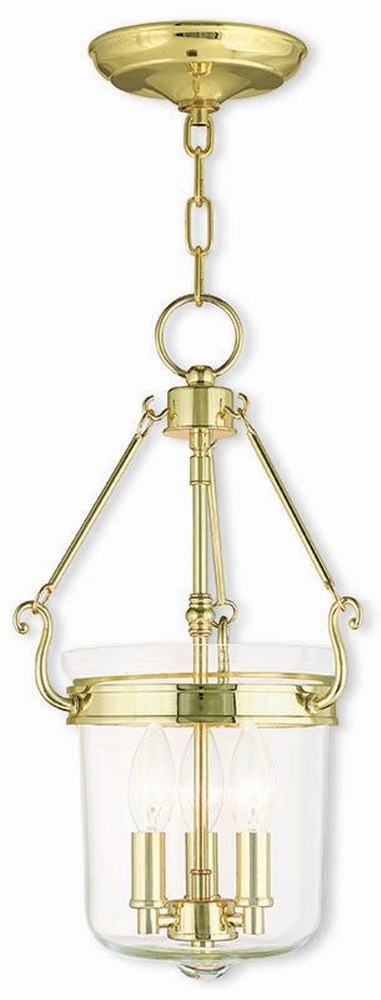 Livex Lighting-50482-02-Rockford - 3 Light Pendant in Rockford Style - 10.5 Inches wide by 18.5 Inches high Polished Brass  Brushed Nickel Finish with Clear Glass