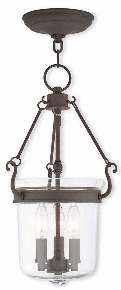 Livex Lighting-50482-07-Rockford - 3 Light Pendant in Rockford Style - 10.5 Inches wide by 18.5 Inches high Bronze  Brushed Nickel Finish with Clear Glass