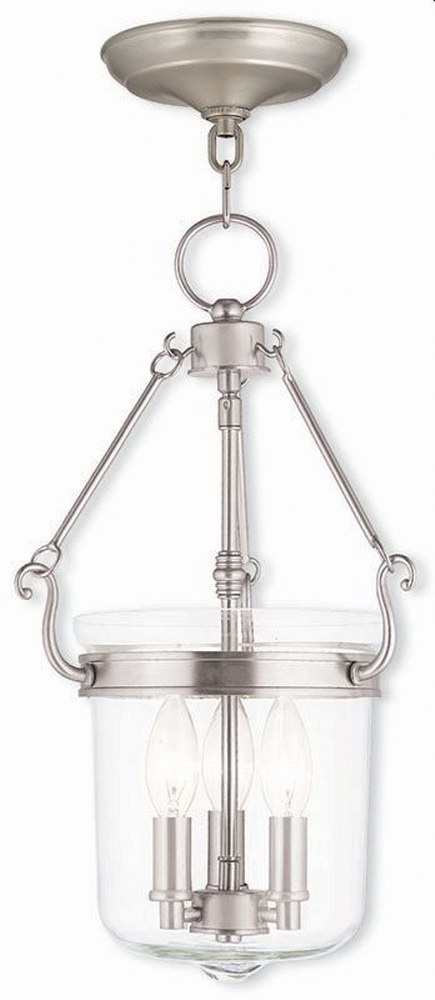 Livex Lighting-50482-91-Rockford - 3 Light Pendant in Rockford Style - 10.5 Inches wide by 18.5 Inches high Brushed Nickel  Brushed Nickel Finish with Clear Glass