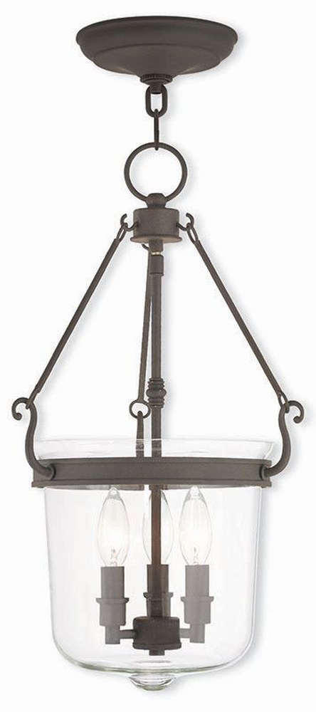 Livex Lighting-50484-07-Rockford - 3 Light Pendant in Rockford Style - 12 Inches wide by 20.5 Inches high Bronze  Brushed Nickel Finish with Clear Glass