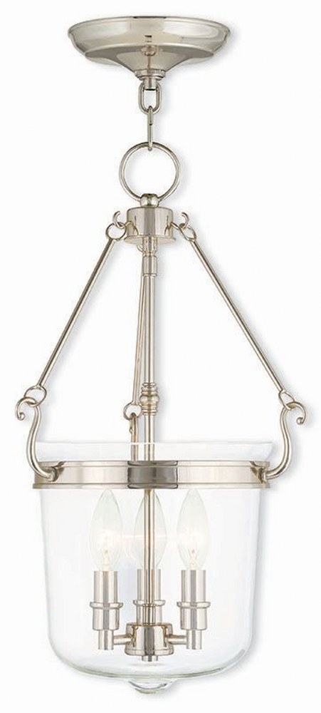 Livex Lighting-50484-35-Rockford - 3 Light Pendant in Rockford Style - 12 Inches wide by 20.5 Inches high Polished Nickel  Brushed Nickel Finish with Clear Glass