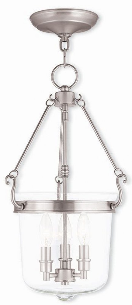 Livex Lighting-50484-91-Rockford - 3 Light Pendant in Rockford Style - 12 Inches wide by 20.5 Inches high Brushed Nickel  Brushed Nickel Finish with Clear Glass