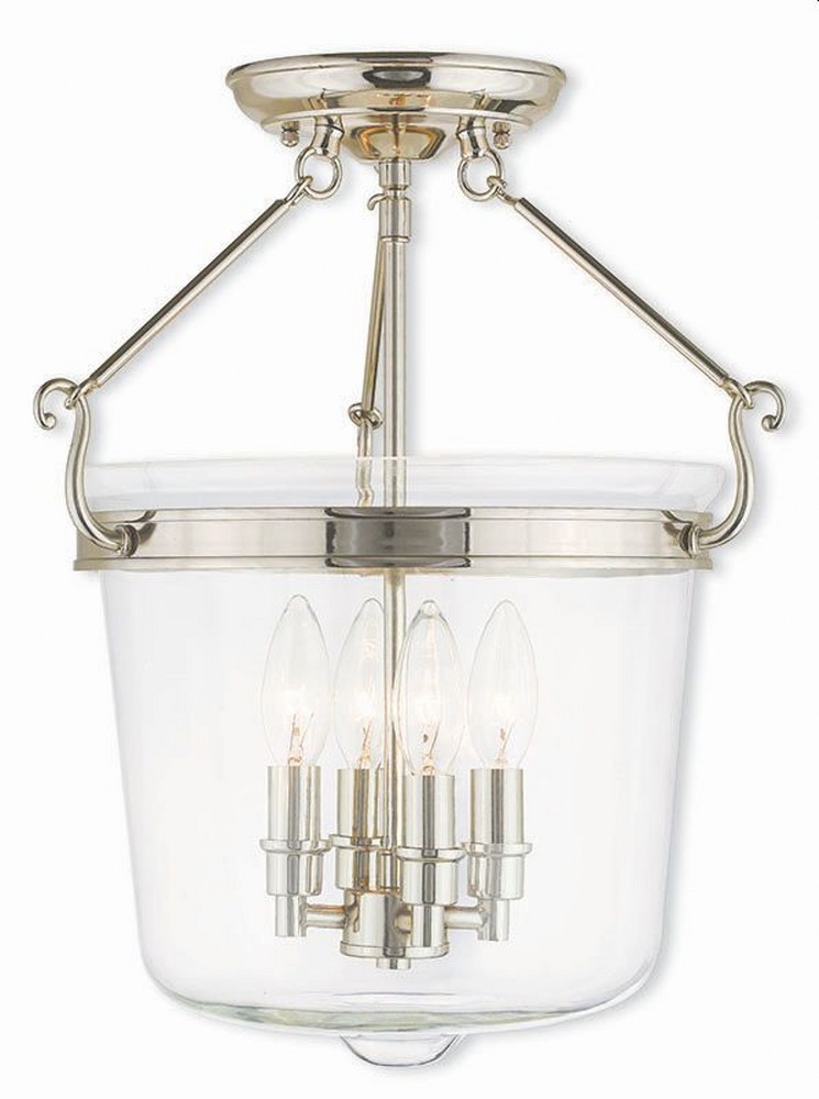 Livex Lighting-50485-35-Rockford - 4 Light Semi-Flush Mount in Rockford Style - 14.25 Inches wide by 17 Inches high Polished Nickel  Brushed Nickel Finish with Clear Glass