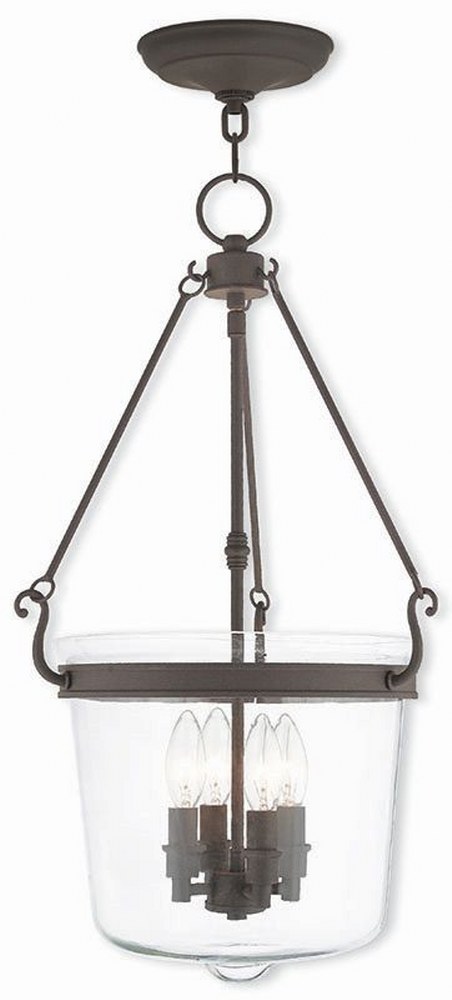 Livex Lighting-50486-07-Rockford - 4 Light Pendant in Rockford Style - 14.25 Inches wide by 24.5 Inches high Bronze  Brushed Nickel Finish with Clear Glass