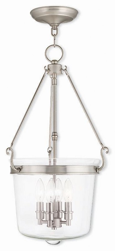 Livex Lighting-50486-91-Rockford - 4 Light Pendant in Rockford Style - 14.25 Inches wide by 24.5 Inches high Brushed Nickel  Brushed Nickel Finish with Clear Glass