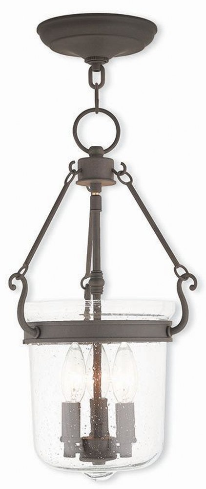 Livex Lighting-50492-07-Winchester - 3 Light Pendant in Winchester Style - 10.5 Inches wide by 18.5 Inches high Bronze  Brushed Nickel Finish with Seeded Glass