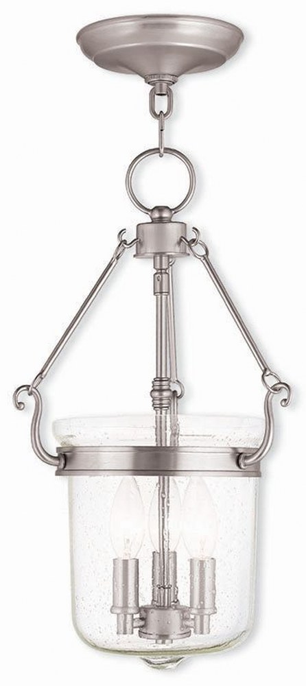 Livex Lighting-50492-91-Winchester - 3 Light Pendant in Winchester Style - 10.5 Inches wide by 18.5 Inches high Brushed Nickel  Brushed Nickel Finish with Seeded Glass