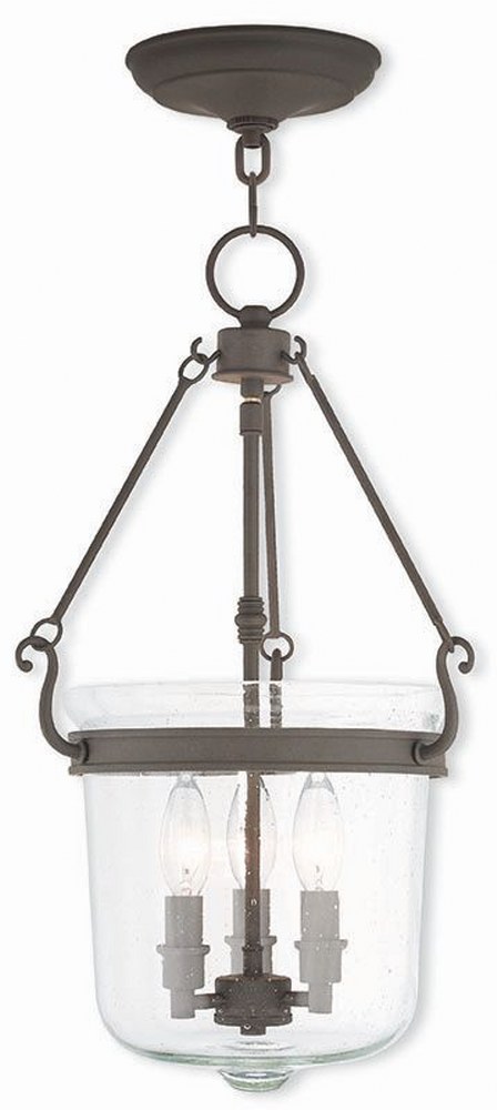 Livex Lighting-50494-07-Winchester - 3 Light Pendant in Winchester Style - 12 Inches wide by 20.5 Inches high Bronze  Brushed Nickel Finish with Seeded Glass