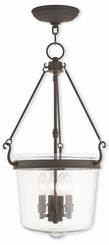 Livex Lighting-50496-07-Winchester - 4 Light Pendant in Winchester Style - 14.25 Inches wide by 24.5 Inches high Bronze  Brushed Nickel Finish with Seeded Glass