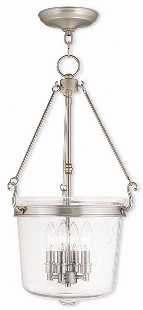 Livex Lighting-50496-91-Winchester - 4 Light Pendant in Winchester Style - 14.25 Inches wide by 24.5 Inches high Brushed Nickel  Brushed Nickel Finish with Seeded Glass