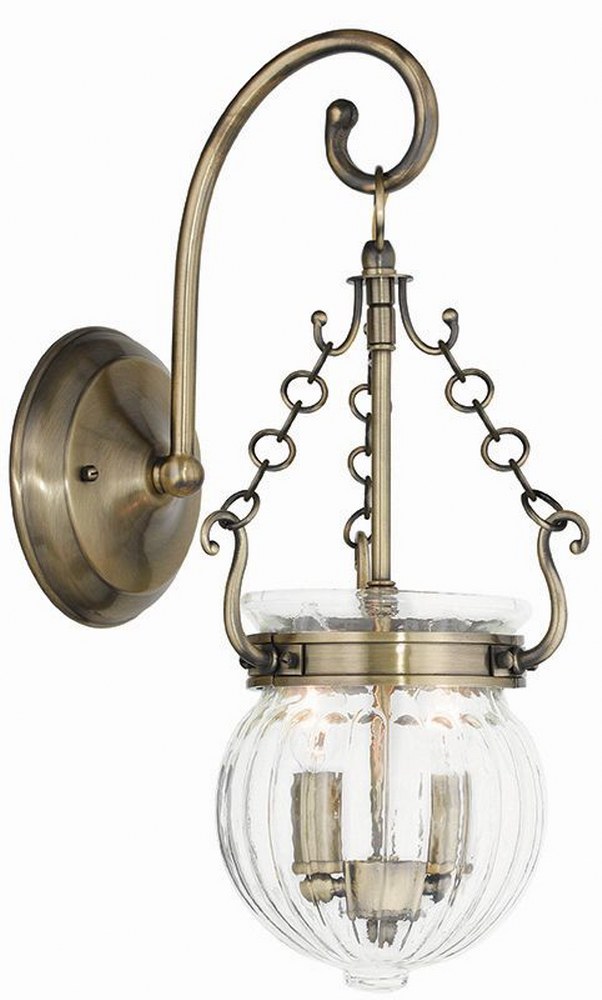 Livex Lighting-50501-01-Everett - 2 Light Wall Sconce in Everett Style - 8.5 Inches wide by 17.75 Inches high Antique Brass  Brushed Nickel Finish with Clear Melon Glass