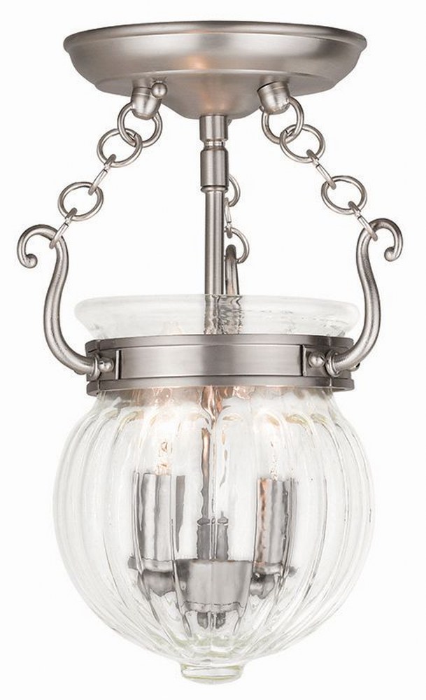 Livex Lighting-50502-91-Everett - 2 Light Semi-Flush Mount in Everett Style - 15 Inches wide by 12.5 Inches high Brushed Nickel  Brushed Nickel Finish with Clear Melon Glass