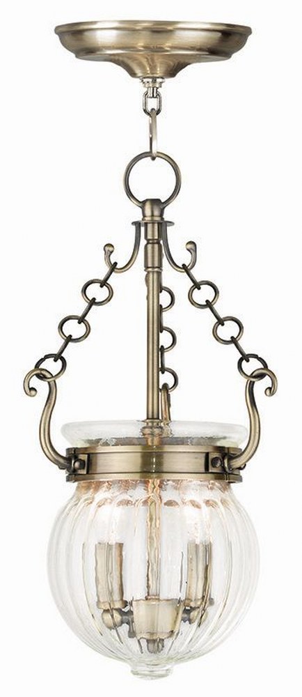 Livex Lighting-50503-01-Everett - 2 Light Pendant in Everett Style - 8.5 Inches wide by 15.5 Inches high Antique Brass  Brushed Nickel Finish with Clear Melon Glass