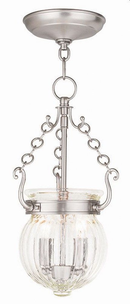 Livex Lighting-50503-91-Everett - 2 Light Pendant in Everett Style - 8.5 Inches wide by 15.5 Inches high Brushed Nickel  Brushed Nickel Finish with Clear Melon Glass