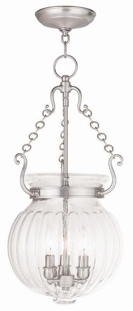 Livex Lighting-50505-91-Everett - 3 Light Pendant in Everett Style - 12 Inches wide by 23.75 Inches high Brushed Nickel  Brushed Nickel Finish with Clear Melon Glass