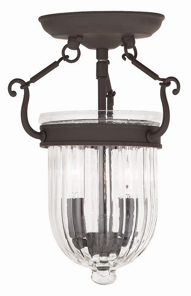 Livex Lighting-50512-07-Coventry - Two Light Flush Mount Bronze  Polished Nickel Finish with Clear Melon Glass