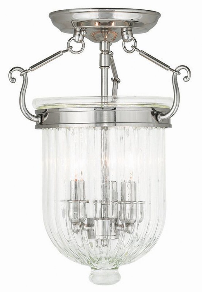 Livex Lighting-50514-35-Coventry - 3 Light Semi-Flush Mount in Coventry Style - 10 Inches wide by 14 Inches high   Polished Nickel Finish with Clear Melon Glass