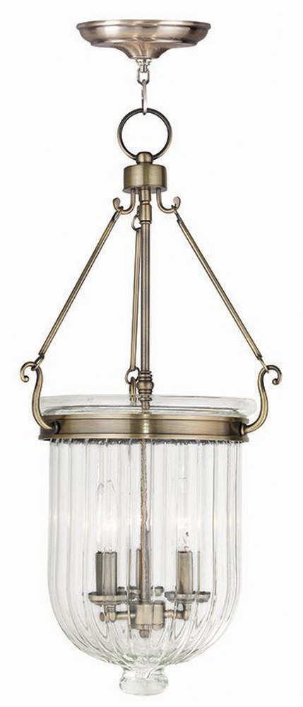 Livex Lighting-50517-01-Coventry - 3 Light Pendant in Coventry Style - 12 Inches wide by 25 Inches high Antique Brass  Polished Nickel Finish with Clear Melon Glass