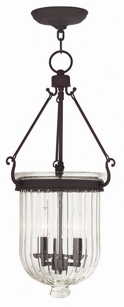 Livex Lighting-50517-07-Coventry - 3 Light Pendant in Coventry Style - 12 Inches wide by 25 Inches high Bronze  Polished Nickel Finish with Clear Melon Glass