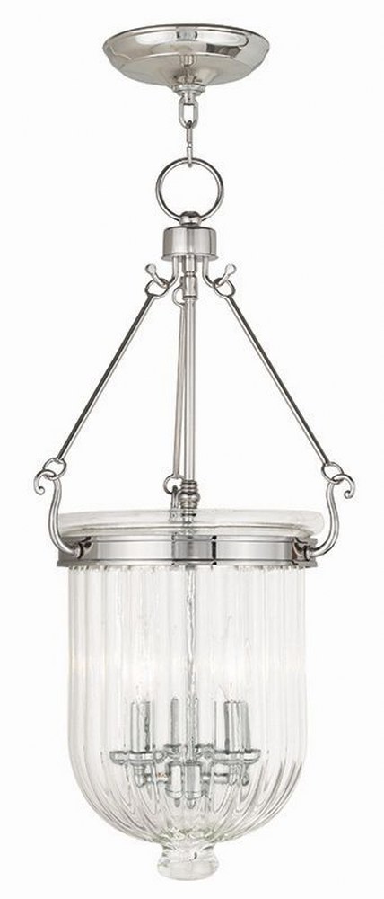 Livex Lighting-50517-35-Coventry - 3 Light Pendant in Coventry Style - 12 Inches wide by 25 Inches high Polished Nickel  Polished Nickel Finish with Clear Melon Glass