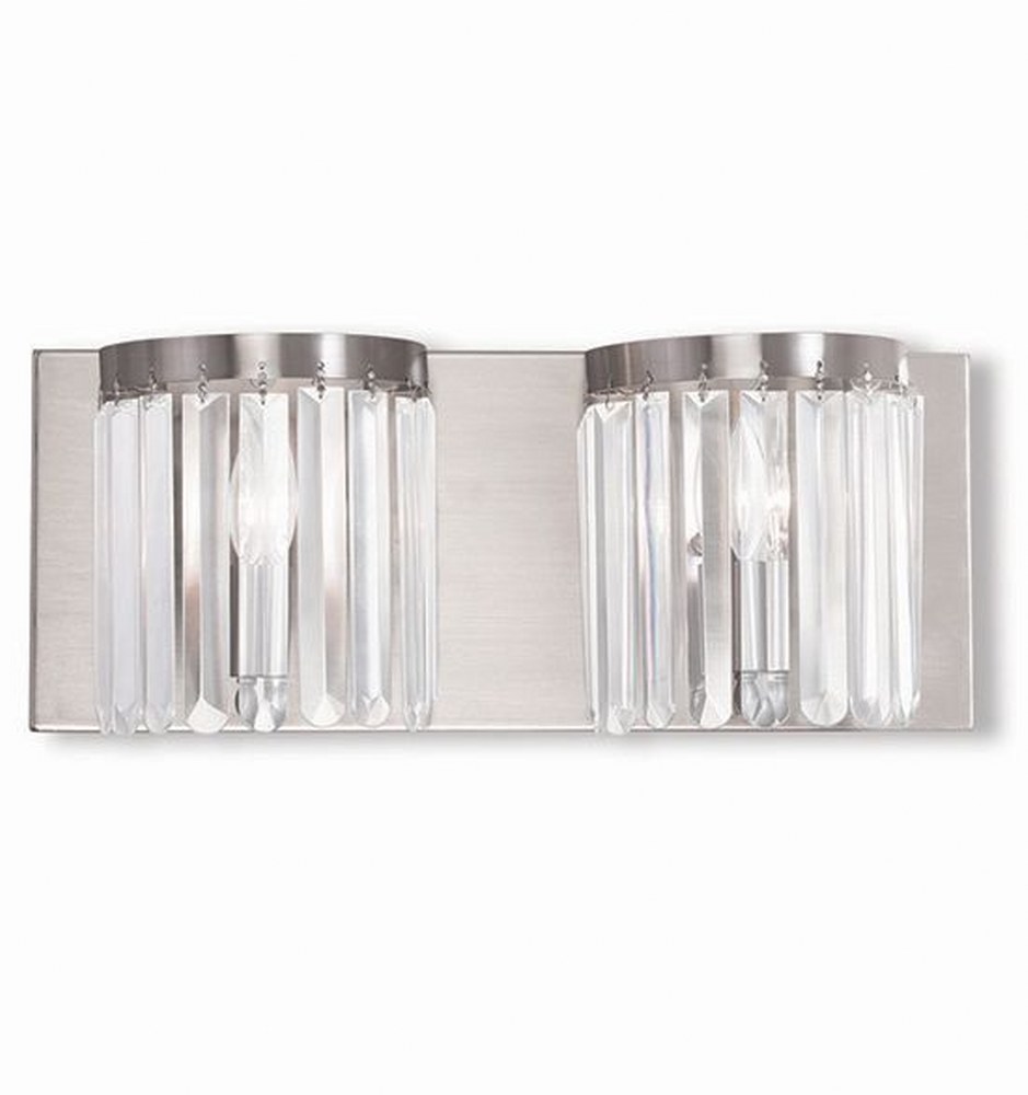 Livex Lighting-50532-91-Ashton - 2 Light ADA Bath Vanity in Ashton Style - 17 Inches wide by 7 Inches high   Brushed Nickel Finish with Clear Crystal